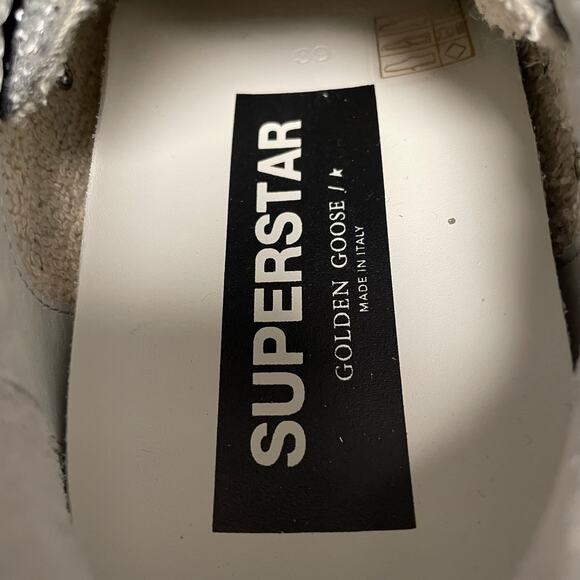Golden Goose Superstar Silver Glitter Animal Print Star Sneakers Size 39 / US 9 - Picture 9 of 12